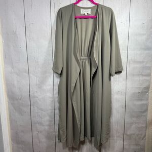 Long Open Front Green Cardigan in Lightweight Fabric